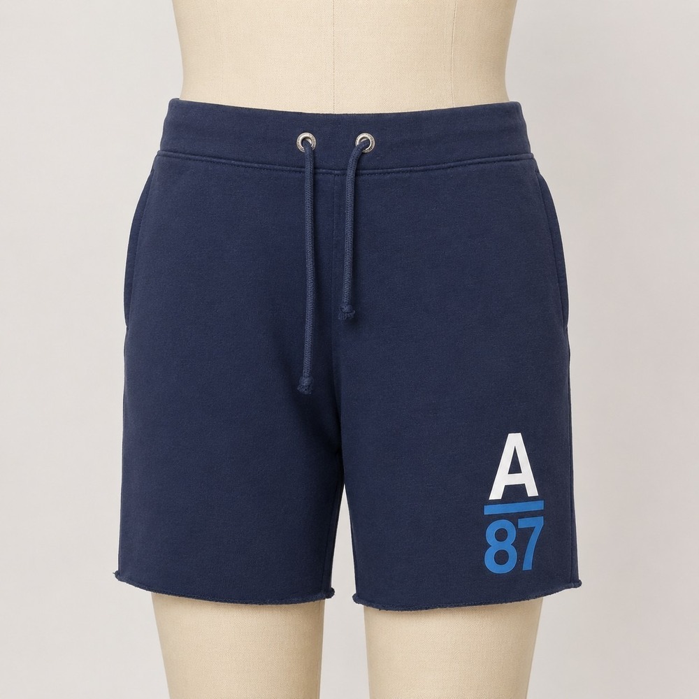 Aeropostale A87 Navy Sweat Shorts‎ Mens M Drawstring Raw Hem Lounge Shorts